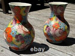 Bohemian Czech PAIR Vases Pottery 1920's Deco Signed 7 3/4H