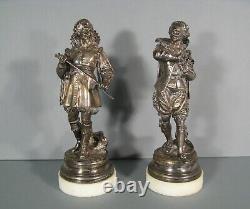 Boxed Gentlemans Duellistes Antique Pair Sculptures Bronze Silver Signed Claude