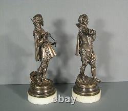 Boxed Gentlemans Duellistes Antique Pair Sculptures Bronze Silver Signed Claude