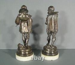 Boxed Gentlemans Duellistes Antique Pair Sculptures Bronze Silver Signed Claude