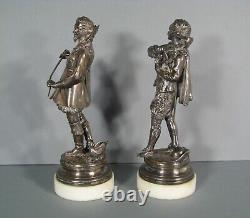 Boxed Gentlemans Duellistes Antique Pair Sculptures Bronze Silver Signed Claude