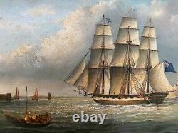 British School Pair Maritime Seascape paintings in antique style signed