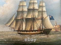 British School Pair Maritime Seascape paintings in antique style signed