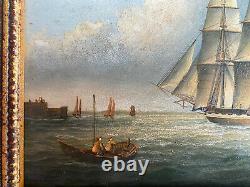 British School Pair Maritime Seascape paintings in antique style signed