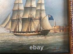 British School Pair Maritime Seascape paintings in antique style signed