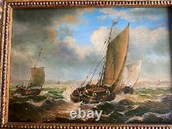 British School Pair Maritime Seascape paintings in antique style signed