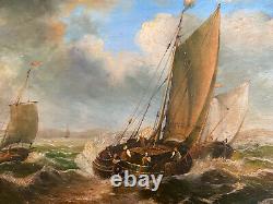 British School Pair Maritime Seascape paintings in antique style signed