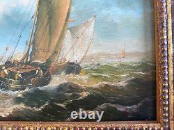 British School Pair Maritime Seascape paintings in antique style signed