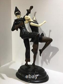 Bronze Sculpture Art Deco Signed Dh Chiparus Carnival Couple 30 Tall