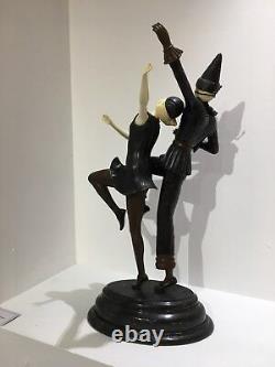 Bronze Sculpture Art Deco Signed Dh Chiparus Carnival Couple 30 Tall
