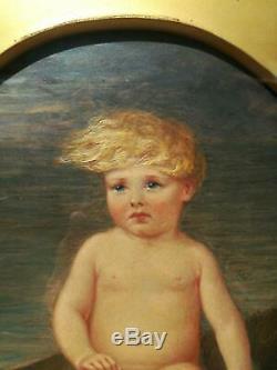 C A Millington Pair Antique Oil Painting Nude Water Babies In Coastal Landscape