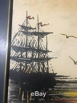 C Roberts Vintage Original Oil Painting On Canvas Signed Pair Of Pirate Ships