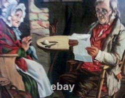 C1850 Cottage Folk Couple Hearth William Cook ANTIQUE art Signed Oil Painting