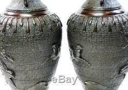 C1880, Signed Yoshida Zo Kyoto, Large Pair Antique Meiji Japanese Bronze Vases