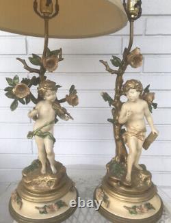 CHERUB PAIR Table Lamps MId Century SIGNED Collection Francaise Art Nouveau