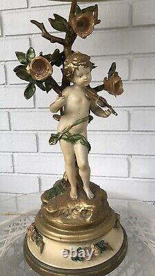 CHERUB PAIR Table Lamps MId Century SIGNED Collection Francaise Art Nouveau