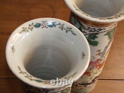 CHINESE PAIR Fine Quality Signed 19th Century Cylindrical FAMILLE VERTE VASES