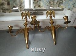 CM Signed Brass Double Arm Candlestick Wall Sconces Full Body Eagles 11.75x 10