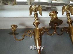 CM Signed Brass Double Arm Candlestick Wall Sconces Full Body Eagles 11.75x 10