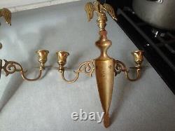 CM Signed Brass Double Arm Candlestick Wall Sconces Full Body Eagles 11.75x 10