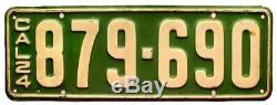 California 1924 License Plate Pair, 879-690, DMV Clear, YOM, Original Paint