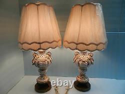 Capodimonte type lampsItalyPair of Gorgeous Antique/Vtg. WithOrig Lamp shades