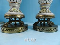 Capodimonte type lampsItalyPair of Gorgeous Antique/Vtg. WithOrig Lamp shades