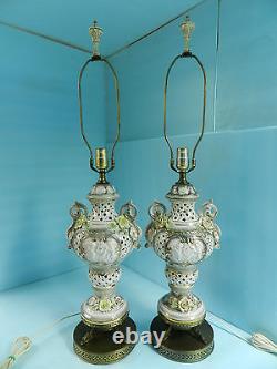 Capodimonte type lampsItalyPair of Gorgeous Antique/Vtg. WithOrig Lamp shades