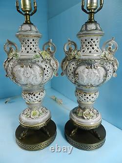 Capodimonte type lampsItalyPair of Gorgeous Antique/Vtg. WithOrig Lamp shades