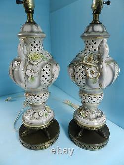 Capodimonte type lampsItalyPair of Gorgeous Antique/Vtg. WithOrig Lamp shades