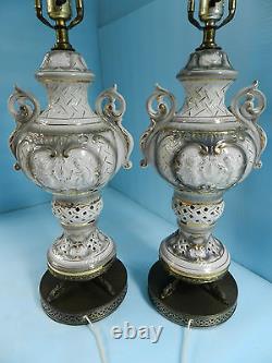 Capodimonte type lampsItalyPair of Gorgeous Antique/Vtg. WithOrig Lamp shades