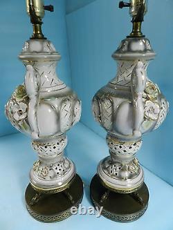 Capodimonte type lampsItalyPair of Gorgeous Antique/Vtg. WithOrig Lamp shades