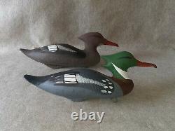 Carved Pair Hunting Merganser Duck Decoy Signed Capt Harry Jobes Havre de Grace