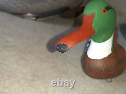 Carved Pair Hunting Merganser Duck Decoy Signed Capt Harry Jobes Havre de Grace