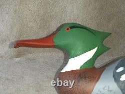 Carved Pair Hunting Merganser Duck Decoy Signed Capt Harry Jobes Havre de Grace