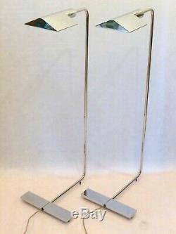 Cedric Hartman Chrome Adjustable Floor Lamps, Signed and Numbered, Pair
