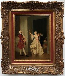 Charles Désiré Hue French Courting Couple Original Signed Antique Oil Painting