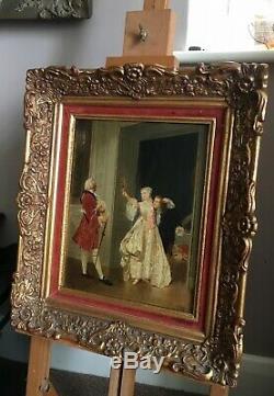 Charles Désiré Hue French Courting Couple Original Signed Antique Oil Painting