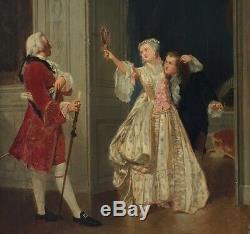 Charles Désiré Hue French Courting Couple Original Signed Antique Oil Painting