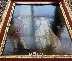 Charles Désiré Hue French Courting Couple Original Signed Antique Oil Painting