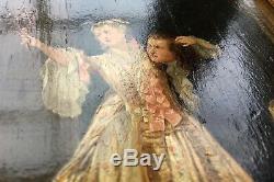 Charles Désiré Hue French Courting Couple Original Signed Antique Oil Painting