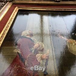 Charles Désiré Hue French Courting Couple Original Signed Antique Oil Painting