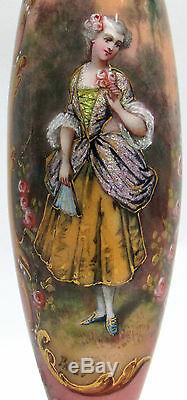 Charming Pair Of Antique Viennese Austrian Enamel Bronze 6 Vases Signed Paolo