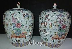 Chinese Antique Pair Of Sacred Objects Vases Vase Hand Painted Signed Estate