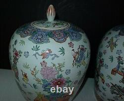 Chinese Antique Pair Of Sacred Objects Vases Vase Hand Painted Signed Estate