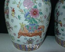 Chinese Antique Pair Of Sacred Objects Vases Vase Hand Painted Signed Estate