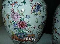 Chinese Antique Pair Of Sacred Objects Vases Vase Hand Painted Signed Estate