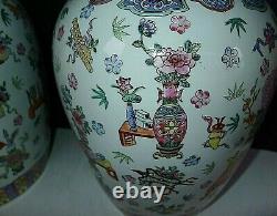 Chinese Antique Pair Of Sacred Objects Vases Vase Hand Painted Signed Estate