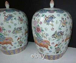 Chinese Antique Pair Of Sacred Objects Vases Vase Hand Painted Signed Estate