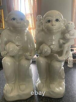 Chinese Antique Porcelain Monkey Pair Blanc-de-Chine, Artist Marked